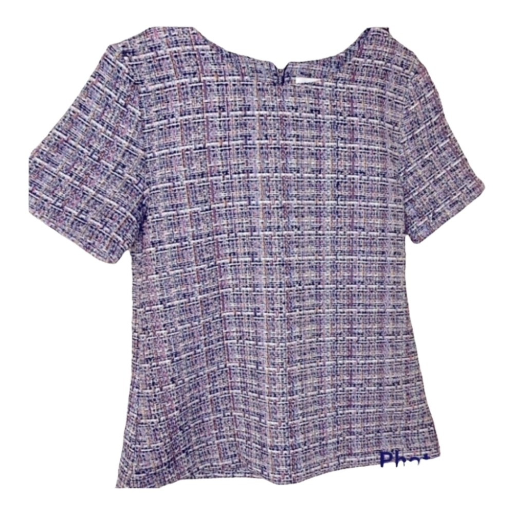 Vintage APRICOT Tweed Short Sleeve Back Zip Blouse Purple Sz 6-8US, 10UK EUC